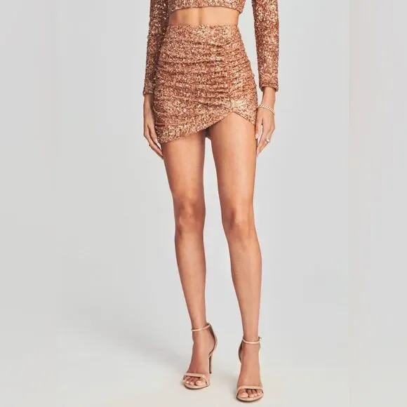 NWT women’s RETROFETE gold sequin CELESTIA mini SKIRT size medium - Picture 2 of 10